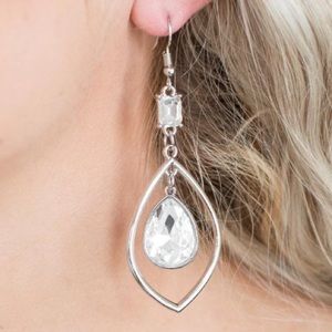 White teardrop rhinestone earrings